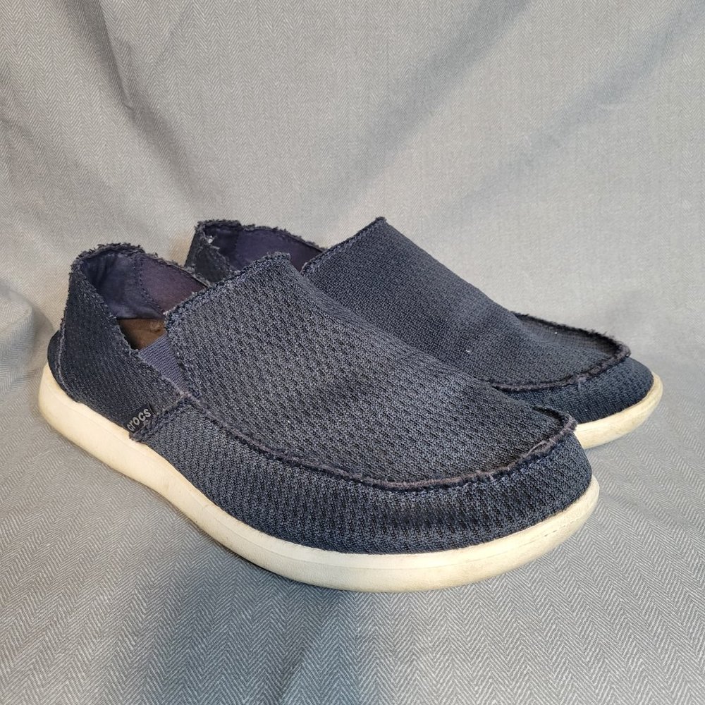 Crocs Santa Cruz Slip Ons -  BLUE Casual Knit Boat Shoes Sz M 10